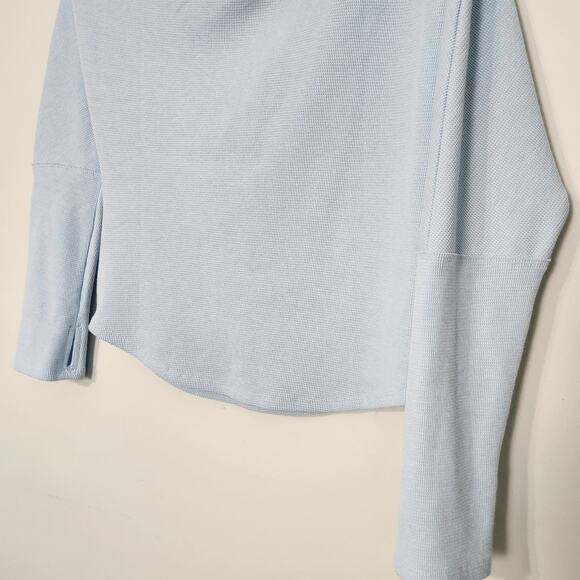 Free People Fuji Thermal Long Sleeve Off the Shoulder Top in Dew Shine Blue, L - Picture 8 of 11